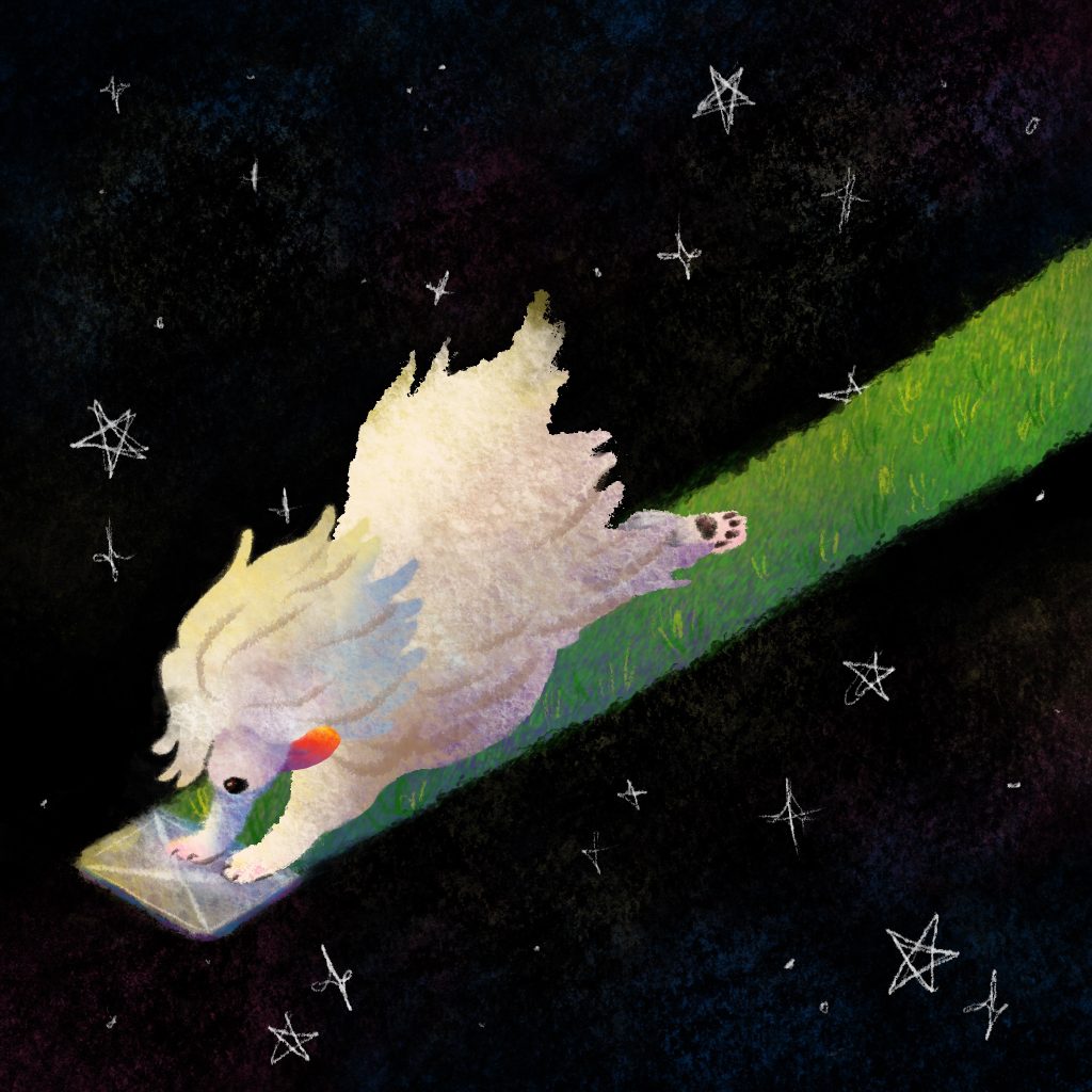 銀河を雑巾掛けする犬のイラスト