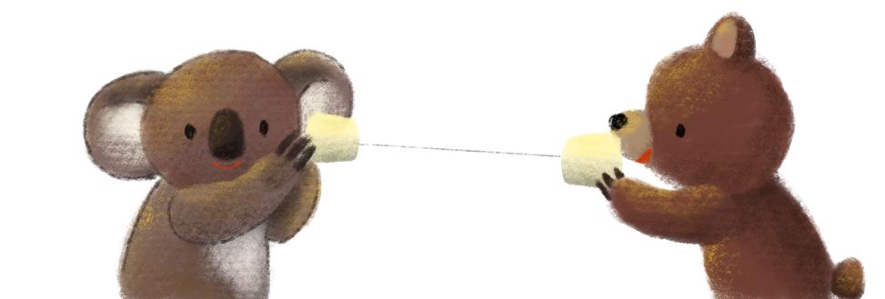 糸電話をする動物のイラスト